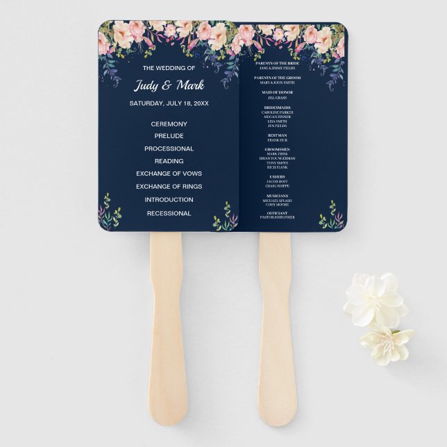 Modern Elegance Pink Floral Botanical Program Fans (Front and Back)