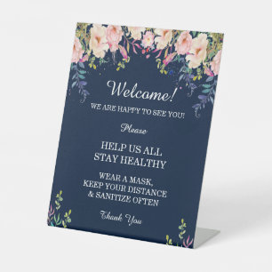 Modern Elegance Pink Floral Botanical Safety Pedestal Sign