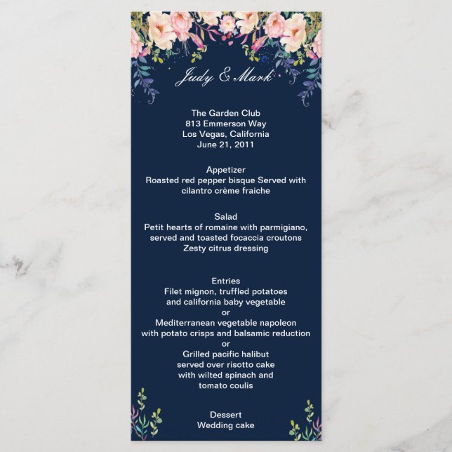 Modern Elegance Pink Floral Botanical Wedding Menu (Front)