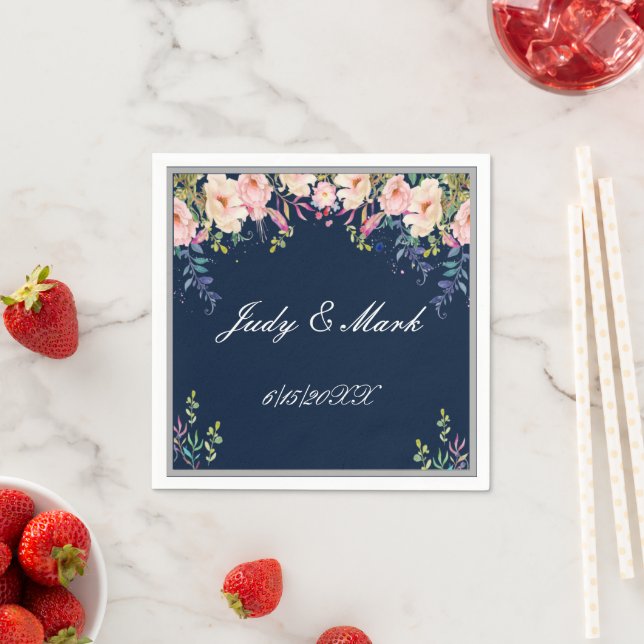 Modern Elegance Pink Floral Botanical Wedding Napkin (Insitu)