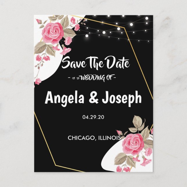 Modern Elegance Pink Floral string l Save the Date Announcement Postcard (Front)