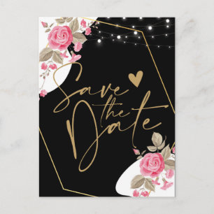 Modern Elegance Pink Floral string l Save the Date Announcement Postcard