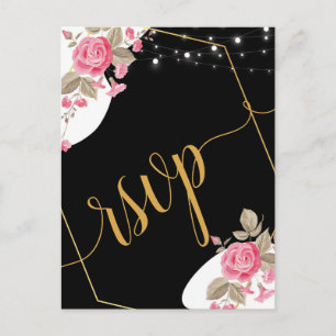 Modern Elegance Pink Floral string light  RSVP Inv Invitation Postcard