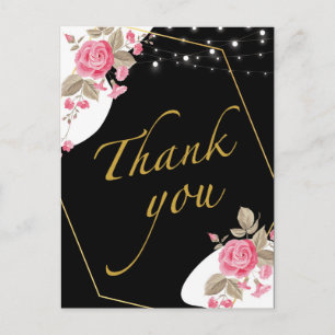 Modern Elegance Pink Floral string light Thank you Postcard