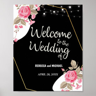 Modern Elegance Pink Floral string light  Wedding Poster