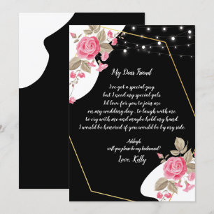 Modern Elegance Pink Floral  will be my bridesmaid Invitation