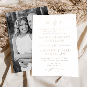 Modern Elegance Rose Gold Monogram Photo Wedding