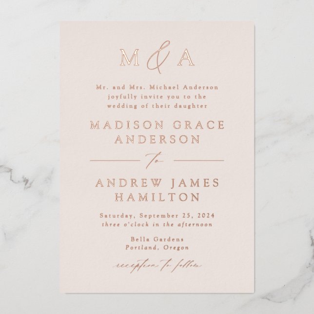 Modern Elegance Rose Gold Monogram Wedding (Front)