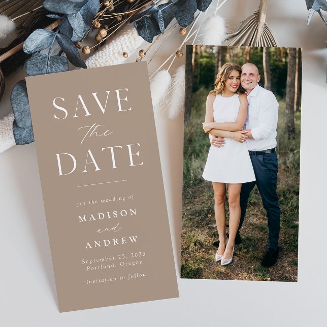Modern Elegance Taupe Photo Save the Date (Creator Uploaded)