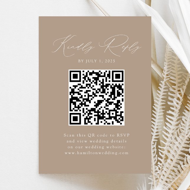 Modern Elegance Taupe QR Code RSVP Enclosure Card (Creator Uploaded)