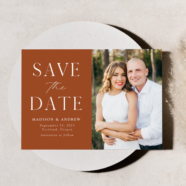 Modern Elegance Terracotta Photo Save The Date (Creator Uploaded)
