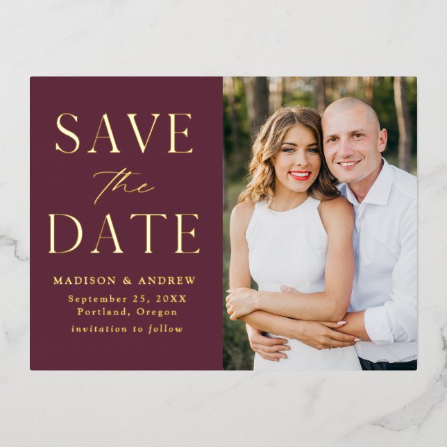 Modern Elegance Wedding Save the Date Foil Foil Invitation Postcard (Front)