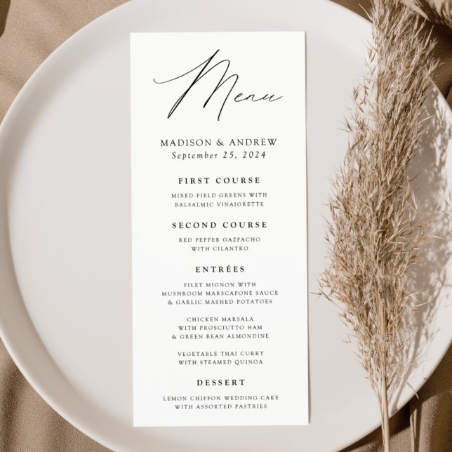 Modern Elegance White and Black Wedding Menu (Creator Uploaded)