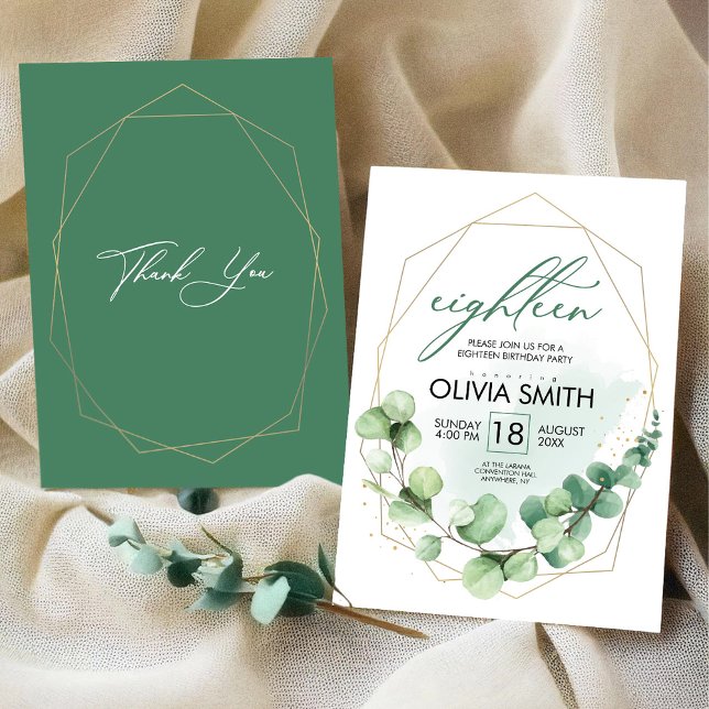 Modern elegant 18th birthday | Girly greenery Invitation (Modern Elegant 18th Birthday | Girly Greenery Invitation, Teen Birthday Invite)