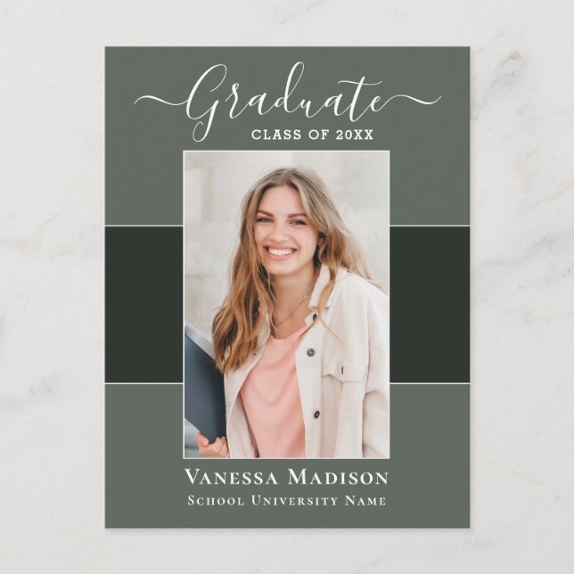 Modern | Elegant 1 Photo Graduation Announcement Postcard (Front)