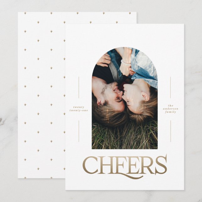Modern elegant 1 photo typography gold Christmas (Front/Back)
