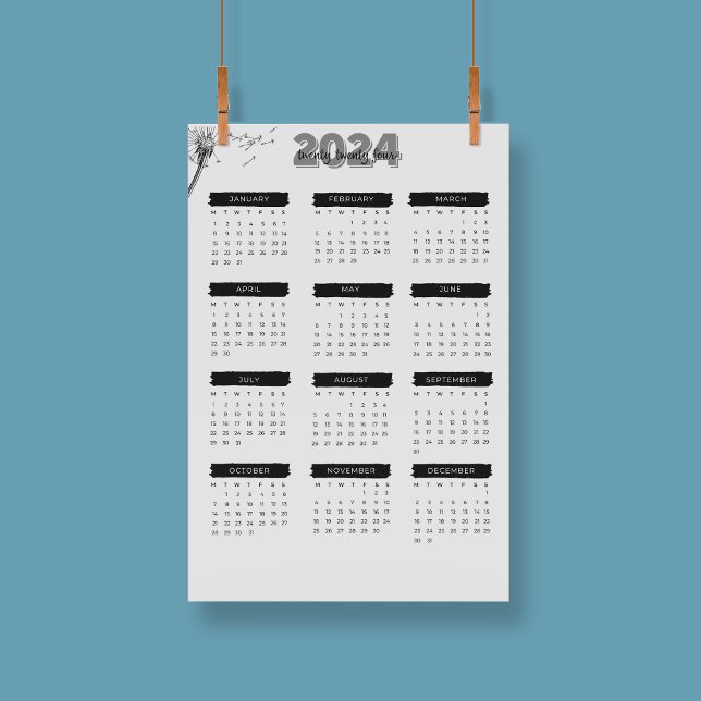 Modern Elegant 2024 Calendar Black And White  Poster (Modern Elegant 2024 Calendar Black And White Poster)