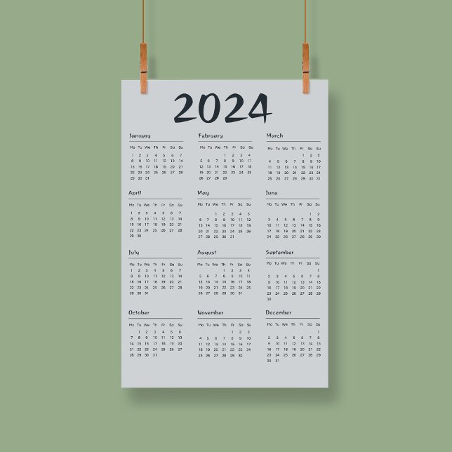 Modern Elegant 2024 Calendar Black And White  Poster (Modern Elegant 2024 Calendar Black And White Poster)