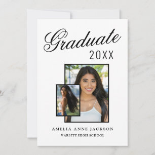 Modern Elegant 2025 Graduate Photo Black & White Invitation