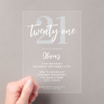 Modern Elegant 21st Birthday Acrylic Invitations<br><div class="desc">A simple modern 21st birthday invitation featuring elegant calligraphy script typography and minimalist design.</div>