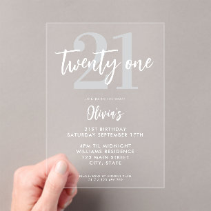 Modern Elegant 21st Birthday Acrylic Invitations