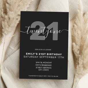 Modern Elegant 21st Birthday Invitation