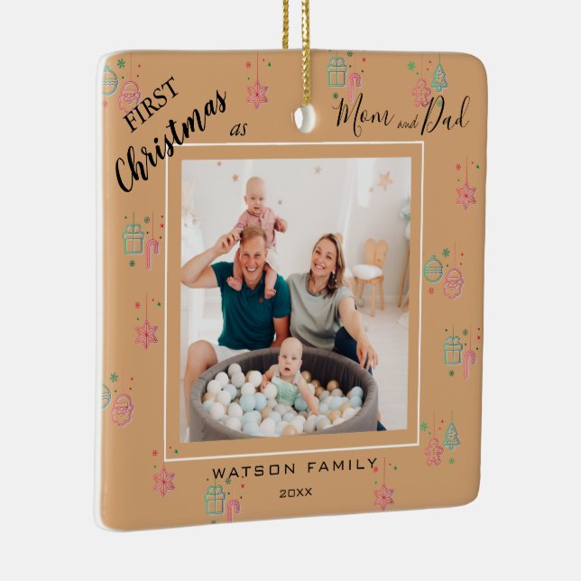 Modern Elegant 2 Photo Collage First Christmas  Ce Ceramic Ornament (Right)