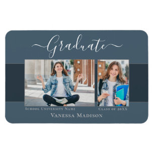 Modern Elegant 2 Photo Grad Announcement Magnet