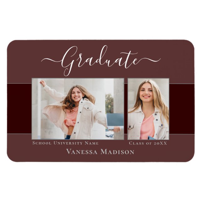 Modern | Elegant 2 Photo Grad Announcement Magnet (Horizontal)