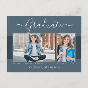 Modern   Elegant 2 Photo Graduation Announcement Postcard