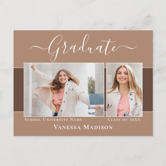 Modern | Elegant 2 Photo Graduation Announcement Postcard (Front)