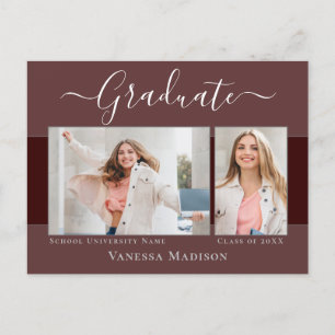 Modern Elegant 2 Photo Graduation Announcement Postcard