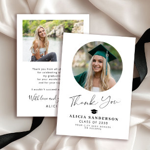Modern elegant 2 photo graduation thank you card