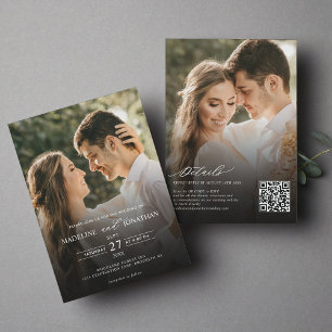 Modern Elegant 2 Photo QR Code All in one Wedding Invitation