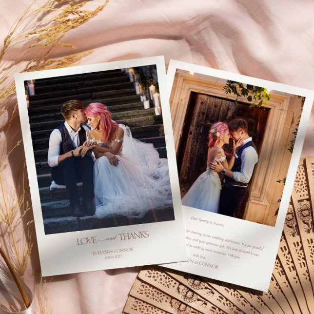 Modern Elegant 2 Photos Typography message Wedding Thank You Card (Creator Uploaded)