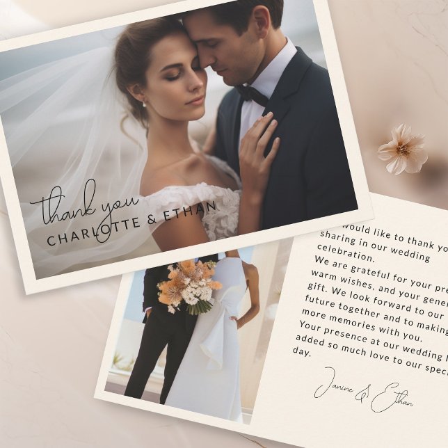 Modern Elegant 2 Photos Wedding Thank You Beige (Creator Uploaded)