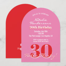 Modern Elegant 30th Birthday Pink Red Minimalist 