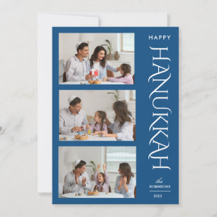 Modern Elegant 3 Photo Collage Hanukkah Holiday Card