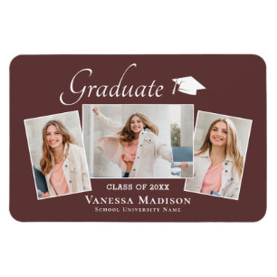 Modern Elegant 3 Photo Grad Announcement Magnet