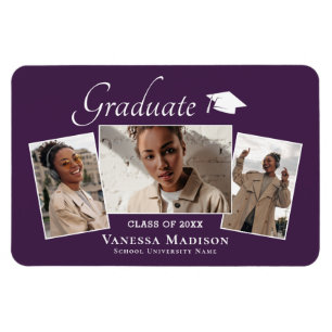 Modern Elegant 3 Photo Grad Announcement Magnet