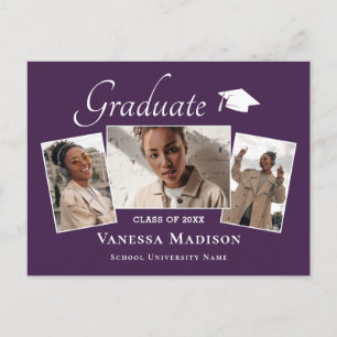 Modern Elegant 3 Photo Graduation Announcement Postcard
