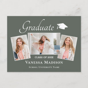 Modern Elegant 3 Photo Graduation Announcement Postcard
