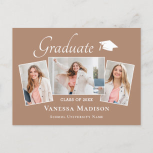 Modern Elegant 3 Photo Graduation Announcement Postcard