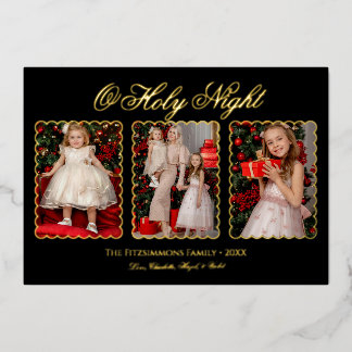 Modern Elegant 3 Photos Family Foil Christmas Card