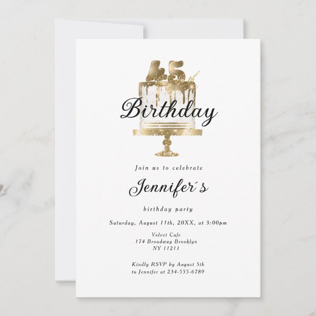 Modern, elegant 45th birthday invitation (Front)