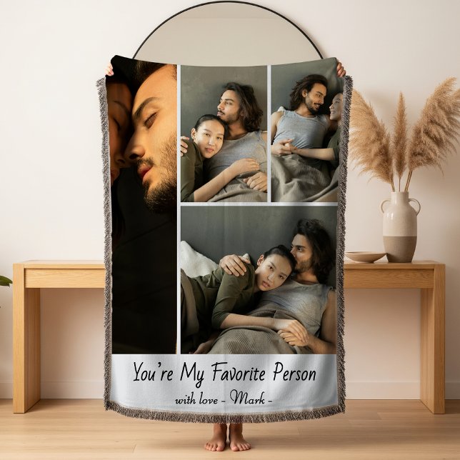 Modern Elegant 4 Photo Collage Couple Love Quote  Fleece Blanket (Creator Uploaded)