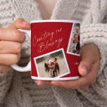 Modern Elegant 4 Photo Collage Family Gift Large Coffee Mug<br><div class="desc">Modern Elegant 4 Photo Collage Family Gift Giant Coffee Mug. Click the edit button to customise this design with your own photos and text. The red background colour can be changed.</div>