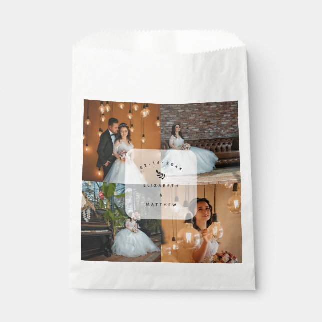 Modern Elegant 4 Photo Collage Wedding Favour Bag (Front)
