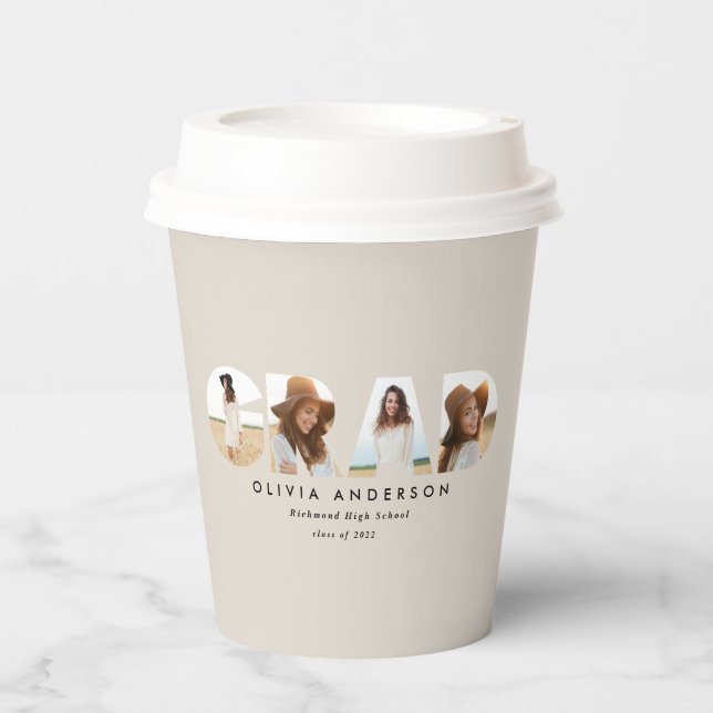 modern elegant 4 photo graduation Paper cup (Front)
