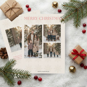 Modern Elegant 4 Photo Merry Christmas Holiday Card